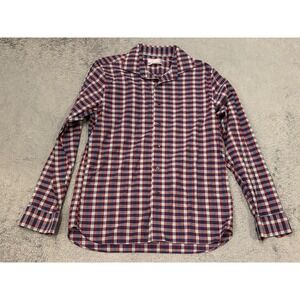 Hickey Freeman Mens 120 Years Gingham Plaid Button Up Shirt Burgundy Navy Size M